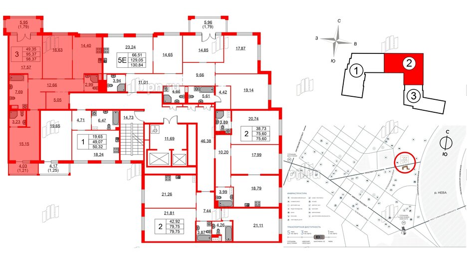 Квартира в ЖК Бакунина 33 ЖК, 3 комнатная, 98.37 м², 7 этаж