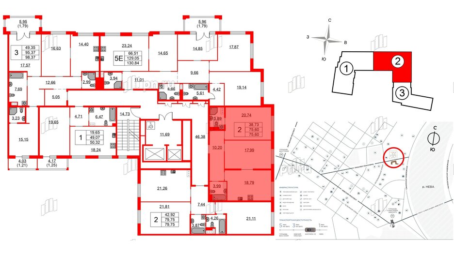 Квартира в ЖК Бакунина 33 ЖК, 2 комнатная, 75.6 м², 7 этаж