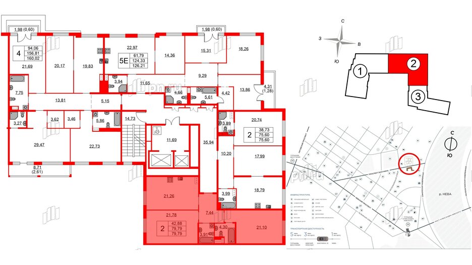 Квартира в ЖК Бакунина 33 ЖК, 2 комнатная, 79.79 м², 8 этаж