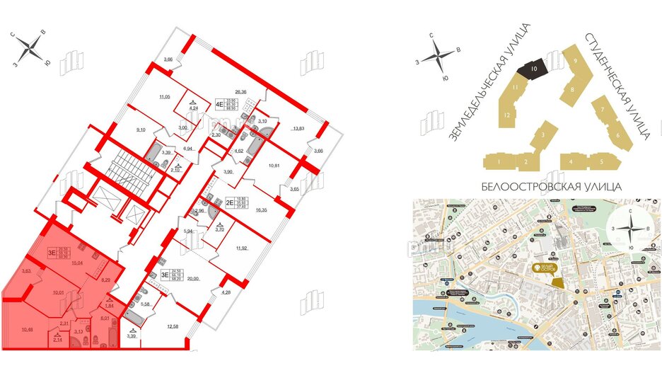 Квартира в ЖК Белый остров, 2 комнатная, 61.4 м², 9 этаж