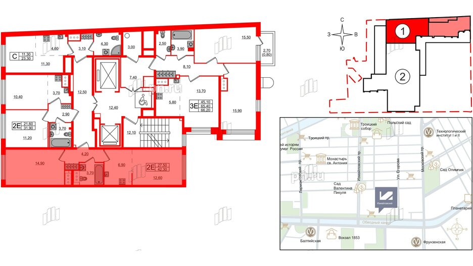 Квартира в ЖК Измайловский, 1 комнатная, 42.3 м², 9 этаж