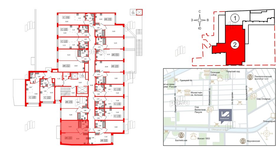 Квартира в ЖК Измайловский, 1 комнатная, 42.4 м², 2 этаж