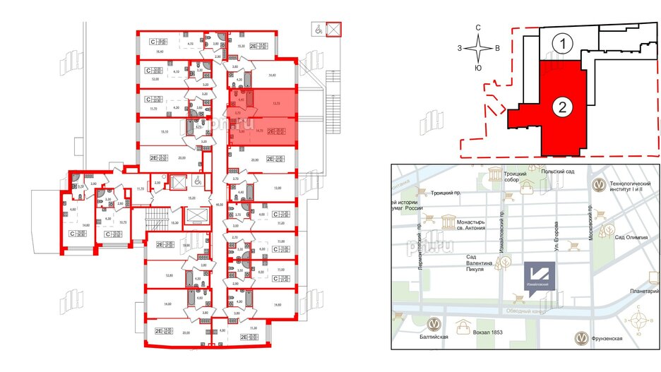 Квартира в ЖК Измайловский, 1 комнатная, 42.4 м², 2 этаж