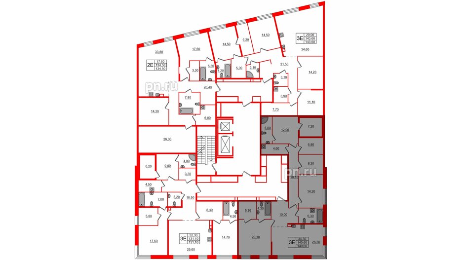 Квартира в ЖК ЛДМ, 2 комнатная, 140.6 м², 3 этаж