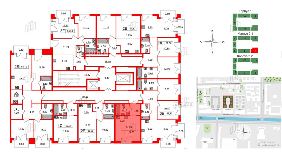 Квартира в ЖК Лермонтовский 54, студия, 24.3 м², 6 этаж