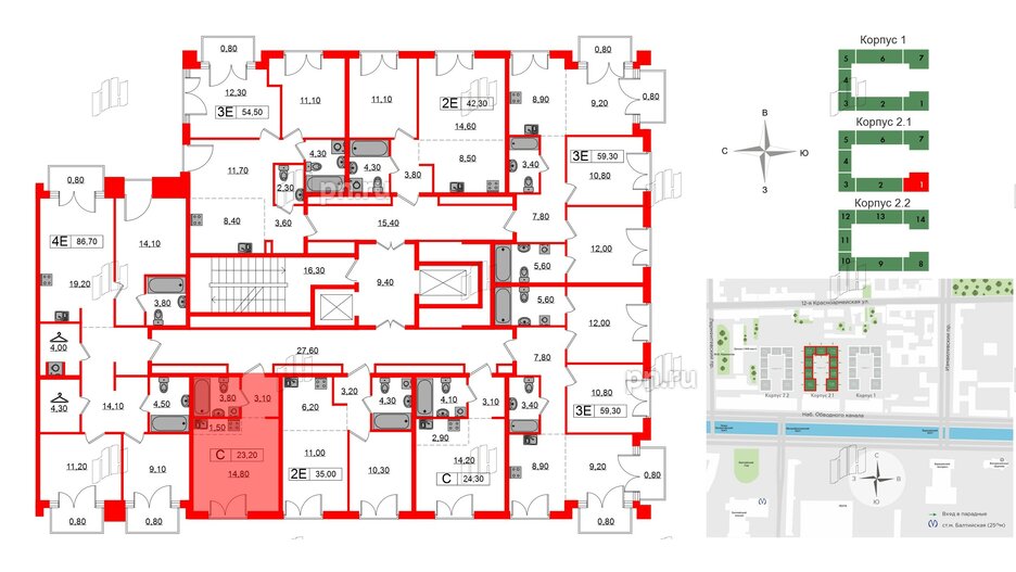 Квартира в ЖК Лермонтовский 54, студия, 23.2 м², 5 этаж