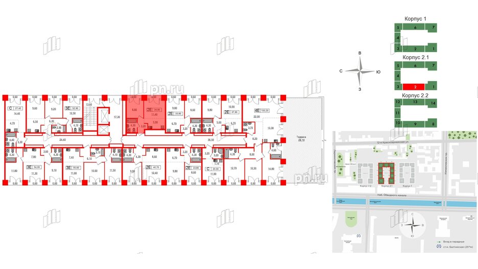 Квартира в ЖК Лермонтовский 54, 1 комнатная, 34.8 м², 8 этаж