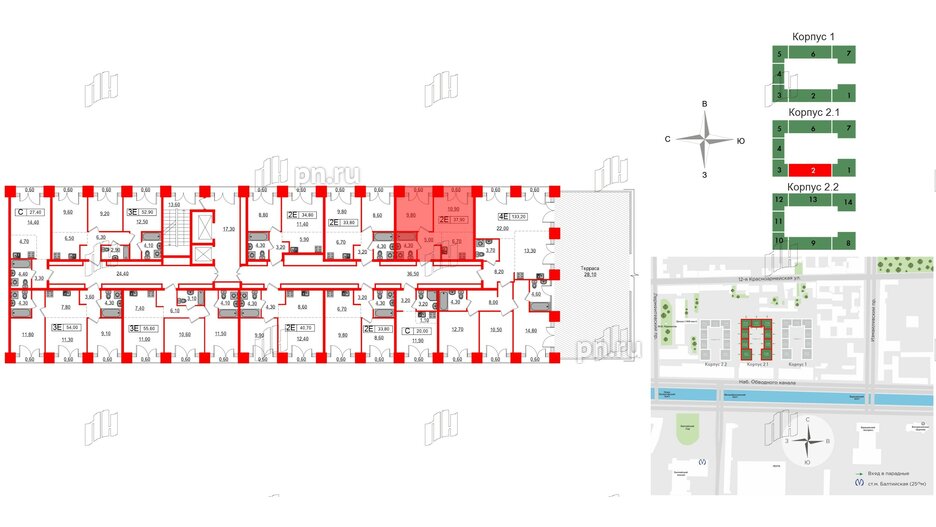 Квартира в ЖК Лермонтовский 54, 1 комнатная, 37.9 м², 8 этаж