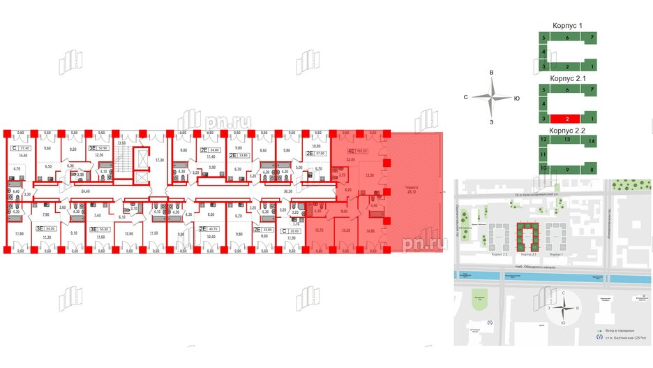 Квартира в ЖК Лермонтовский 54, 3 комнатная, 133.2 м², 8 этаж