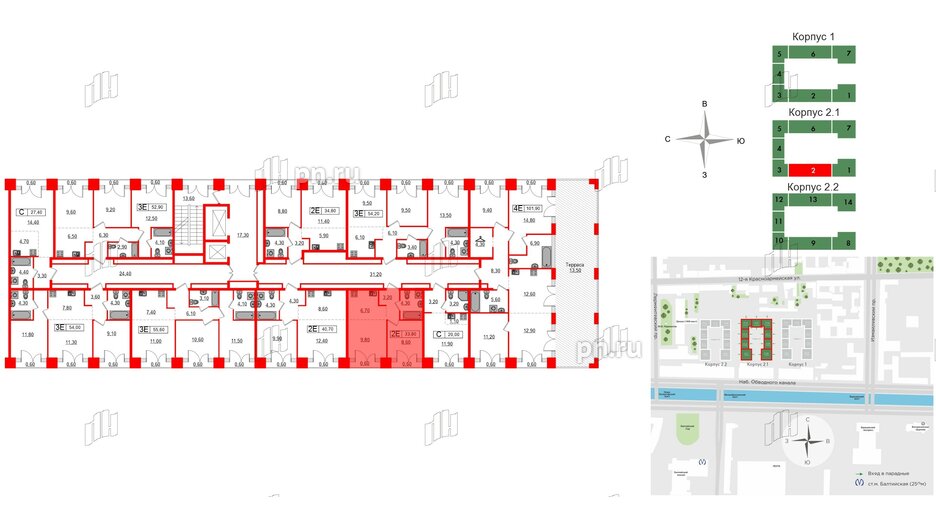 Квартира в ЖК Лермонтовский 54, 1 комнатная, 33.8 м², 9 этаж