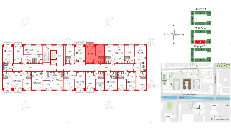 Квартира в ЖК Лермонтовский 54, 1 комнатная, 34.8 м², 6 этаж