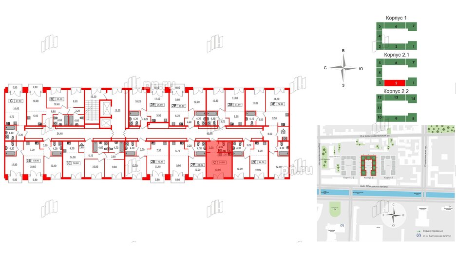 Квартира в ЖК Лермонтовский 54, студия, 24.8 м², 4 этаж