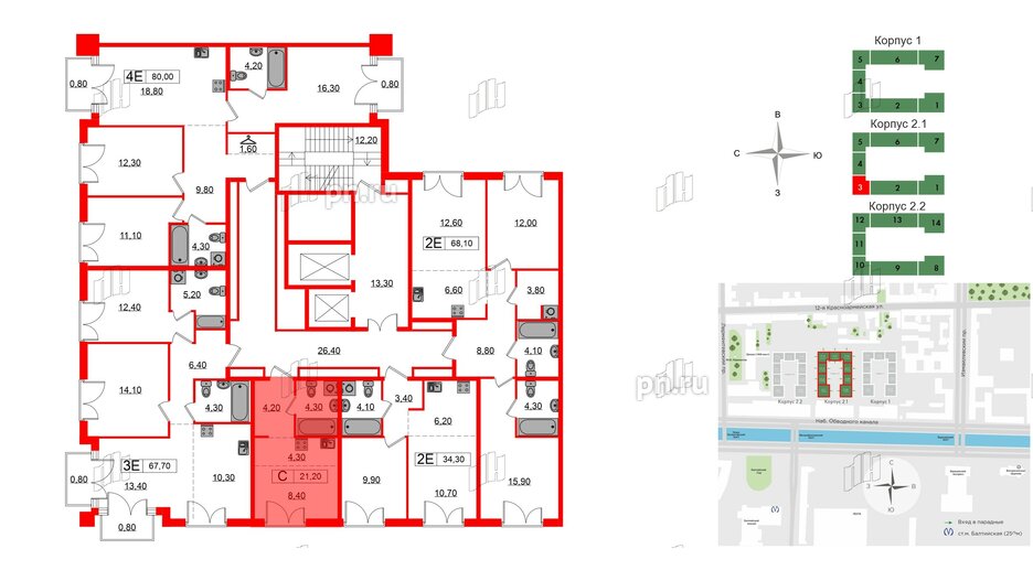 Квартира в ЖК Лермонтовский 54, студия, 21.2 м², 7 этаж