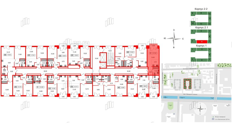 Квартира в ЖК Лермонтовский 54, студия, 27.6 м², 7 этаж