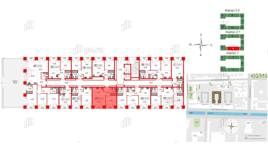 Квартира в ЖК Лермонтовский 54, 1 комнатная, 40.7 м², 8 этаж