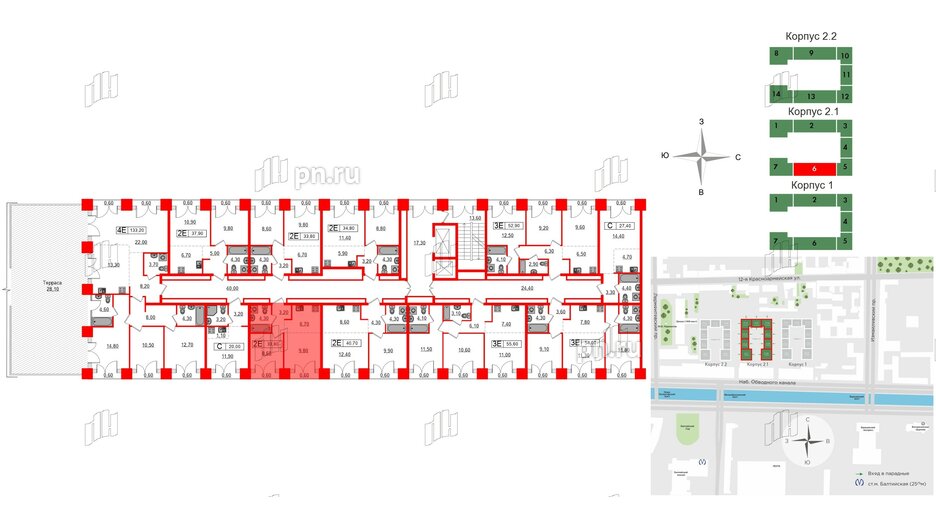 Квартира в ЖК Лермонтовский 54, 1 комнатная, 33.8 м², 8 этаж