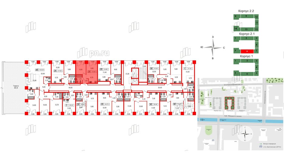 Квартира в ЖК Лермонтовский 54, 1 комнатная, 33.8 м², 8 этаж