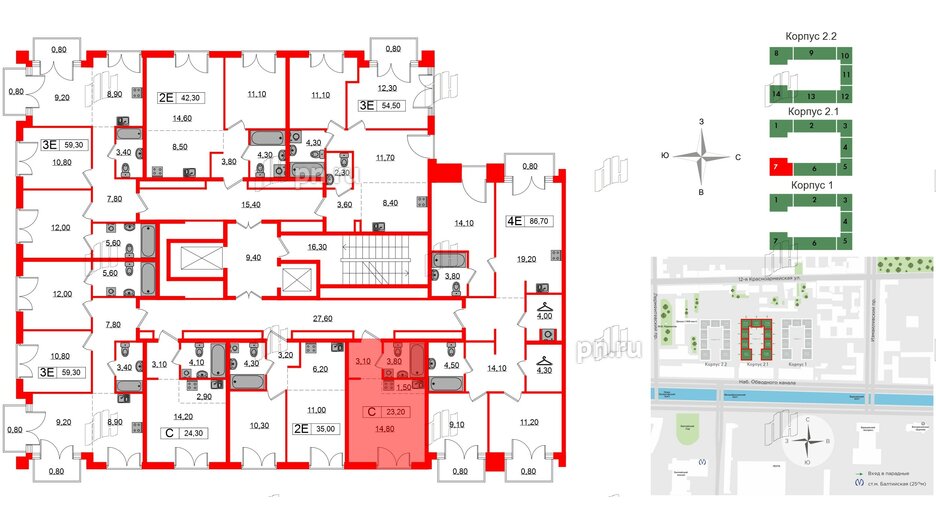 Квартира в ЖК Лермонтовский 54, студия, 23.2 м², 4 этаж