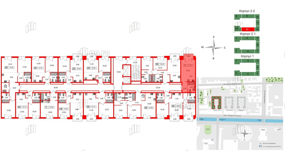 Квартира в ЖК Лермонтовский 54, студия, 27.6 м², 7 этаж