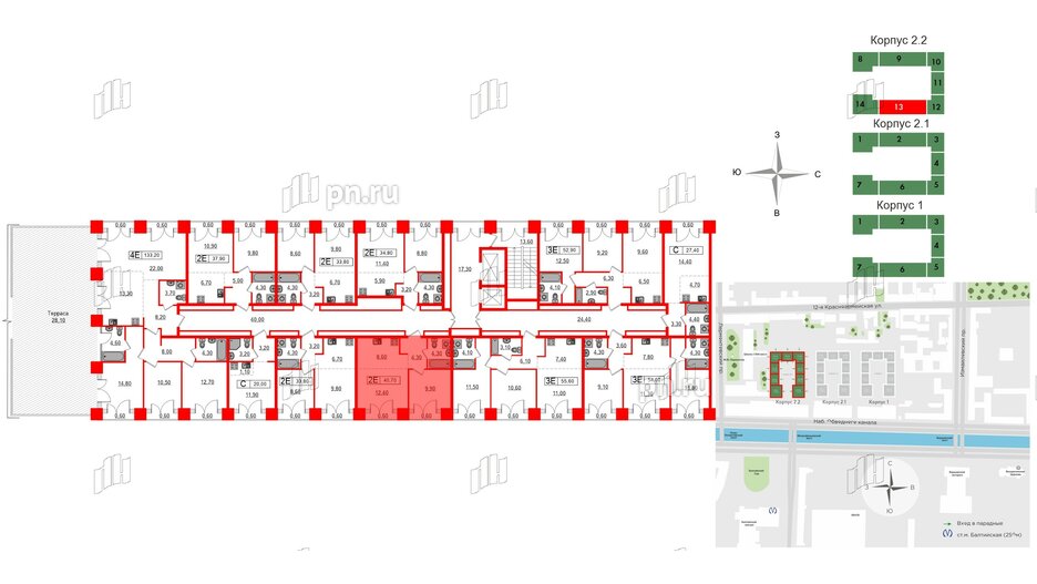 Квартира в ЖК Лермонтовский 54, 1 комнатная, 40.7 м², 8 этаж