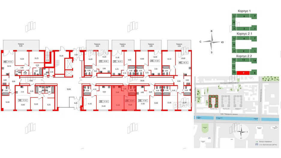 Квартира в ЖК Лермонтовский 54, 1 комнатная, 35.4 м², 1 этаж