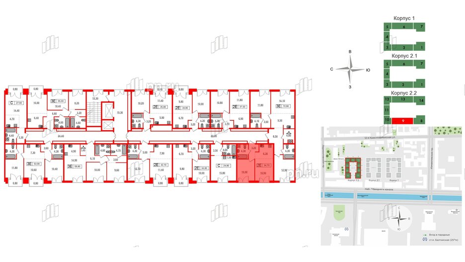 Квартира в ЖК Лермонтовский 54, 1 комнатная, 34.7 м², 3 этаж