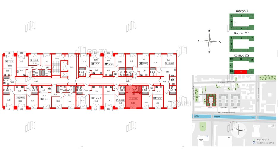 Квартира в ЖК Лермонтовский 54, студия, 24.8 м², 7 этаж