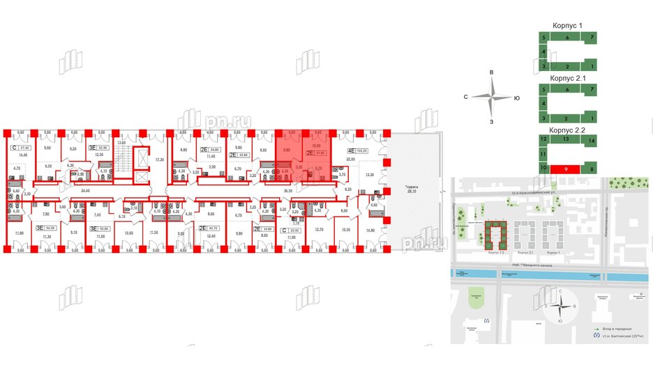 Квартира в ЖК Лермонтовский 54, 1 комнатная, 37.9 м², 8 этаж