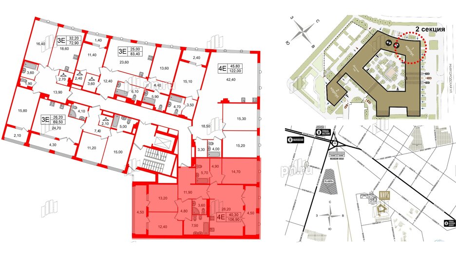 Квартира в ЖК Миръ, 3 комнатная, 106.9 м², 6 этаж