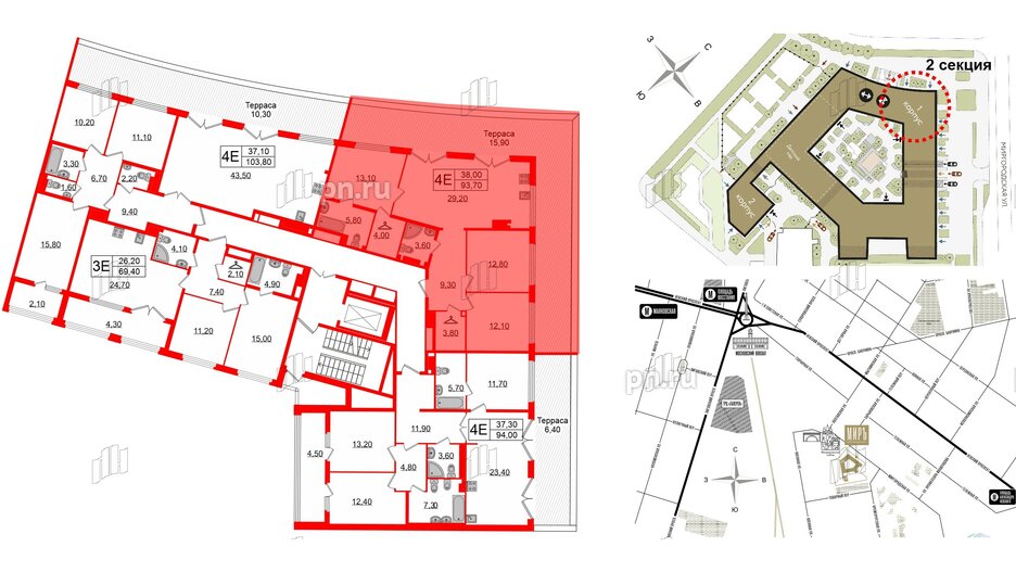 Квартира в ЖК Миръ, 3 комнатная, 93.7 м², 8 этаж