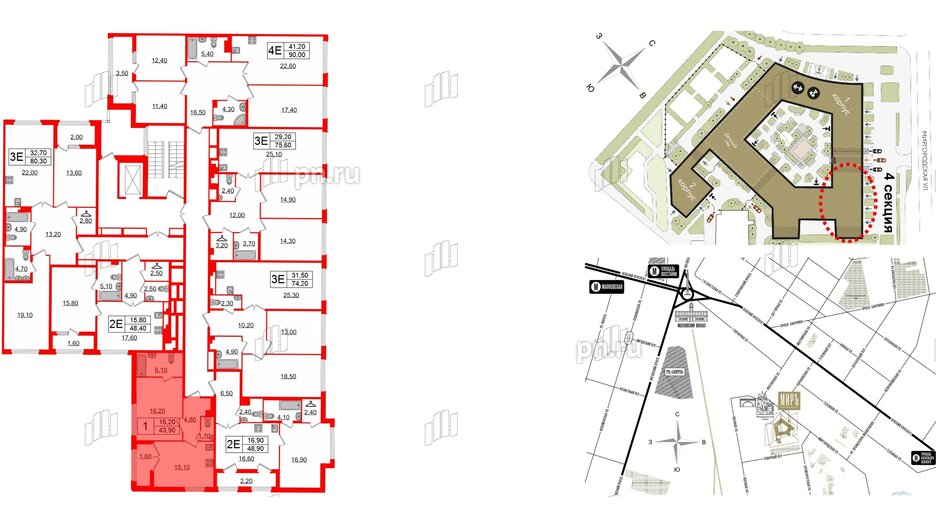 Квартира в ЖК Миръ, 1 комнатная, 43.5 м², 4 этаж