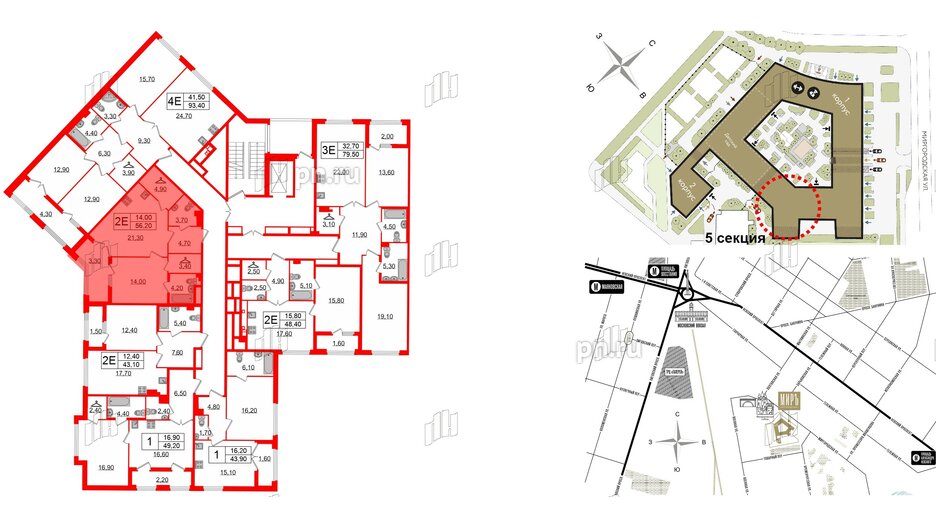 Квартира в ЖК Миръ, 1 комнатная, 56.2 м², 4 этаж