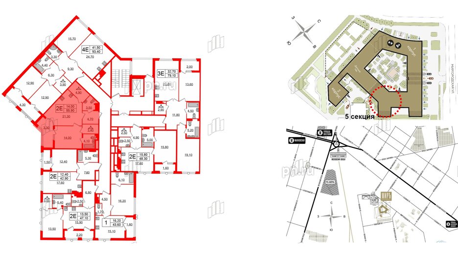 Квартира в ЖК Миръ, 1 комнатная, 55.9 м², 6 этаж