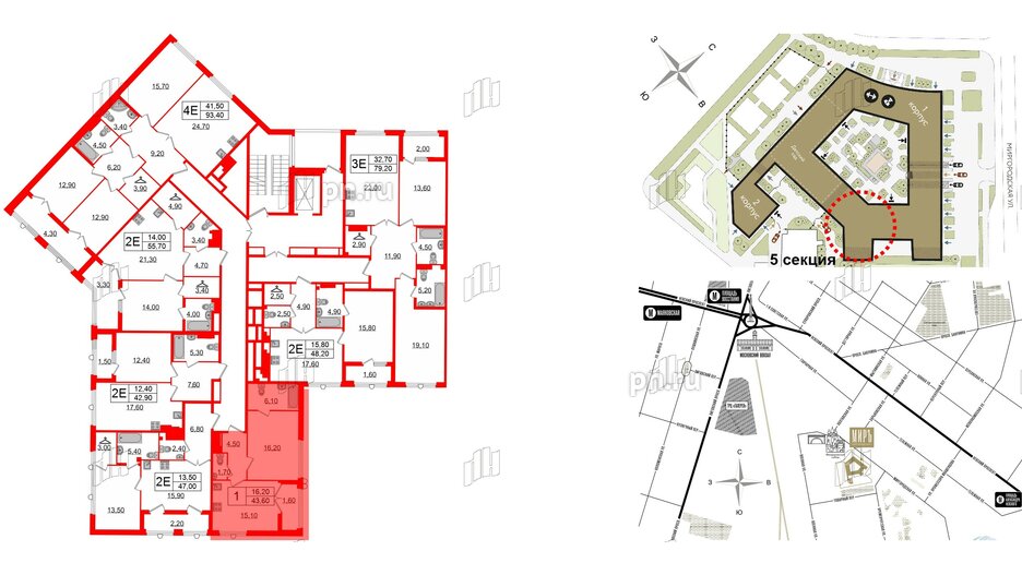 Квартира в ЖК Миръ, 1 комнатная, 43.2 м², 7 этаж