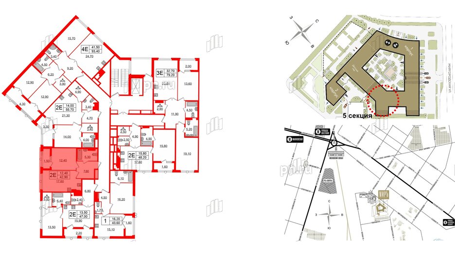 Квартира в ЖК Миръ, 1 комнатная, 42.9 м², 7 этаж