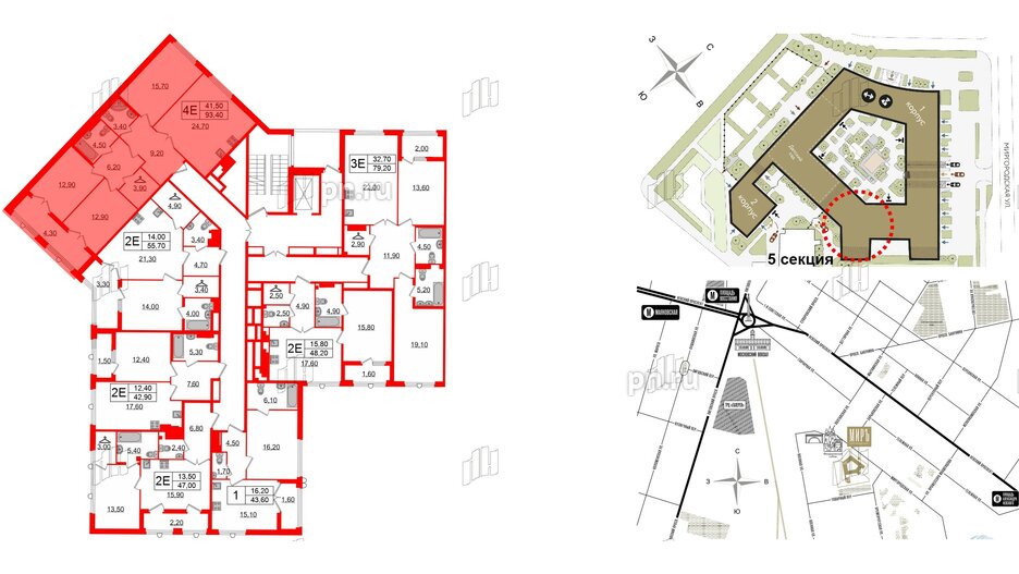 Квартира в ЖК Миръ, 3 комнатная, 93.4 м², 7 этаж