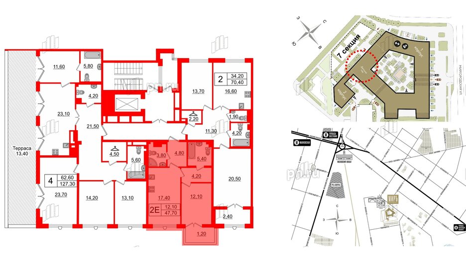 Квартира в ЖК Миръ, 1 комнатная, 48 м², 6 этаж