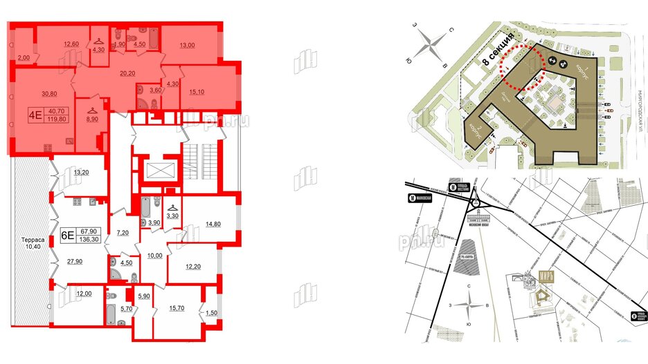 Квартира в ЖК Миръ, 3 комнатная, 119.8 м², 6 этаж