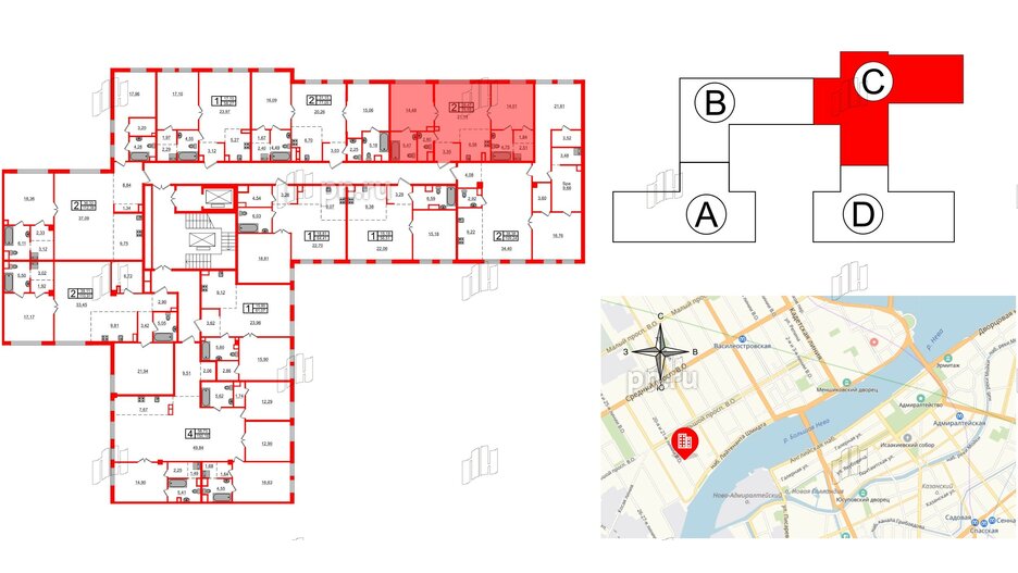 Квартира в ЖК 'Маленькая Франция', 3 комнатная, 73.4 м², 4 этаж