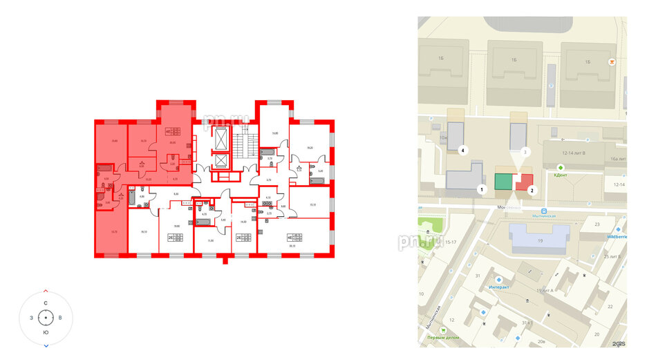 Квартира в ЖК Моисеенко X, 3 комнатная, 96.2 м², 3 этаж