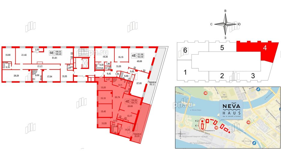 Квартира в ЖК Neva Haus, 5 комнатная, 164.4 м², 9 этаж