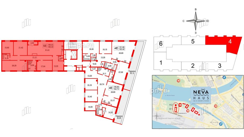 Квартира в ЖК Neva Haus, 4 комнатная, 188.5 м², 9 этаж