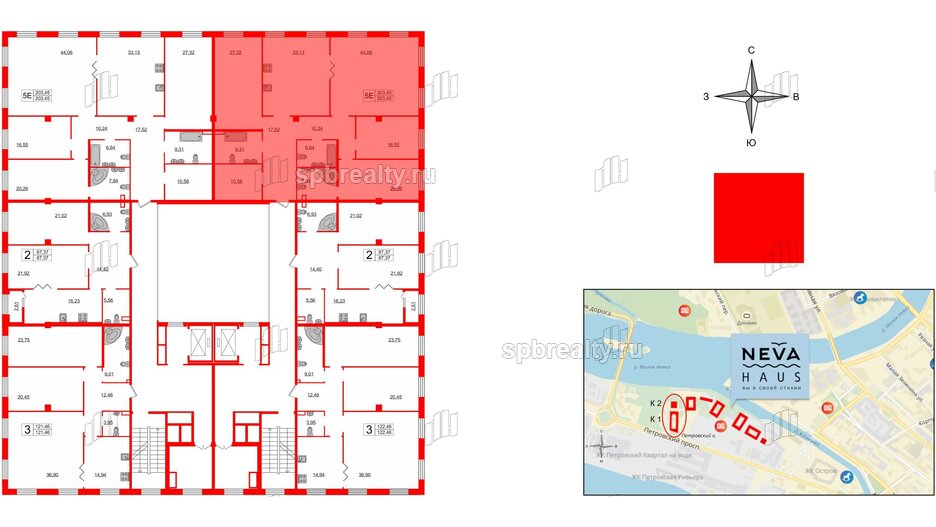 Квартира в ЖК Neva Haus, 4 комнатная, 203.6 м², 2 этаж