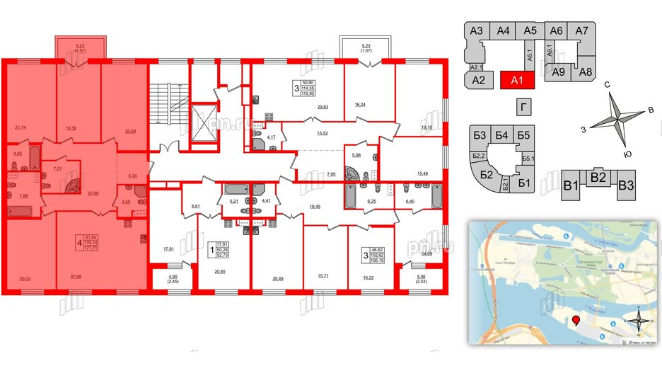 Квартира в ЖК Петровская доминанта, 5 комнатная, 173.5 м², 3 этаж