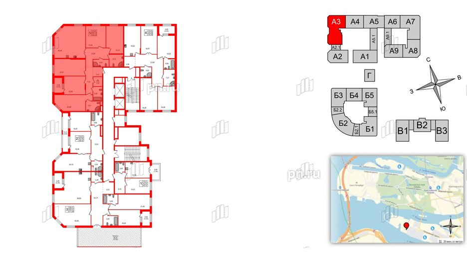 Квартира в ЖК Петровская доминанта, 5 комнатная, 185.9 м², 2 этаж