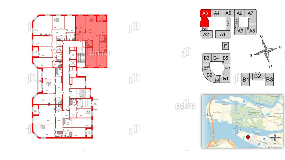 Квартира в ЖК Петровская доминанта, 4 комнатная, 135 м², 3 этаж