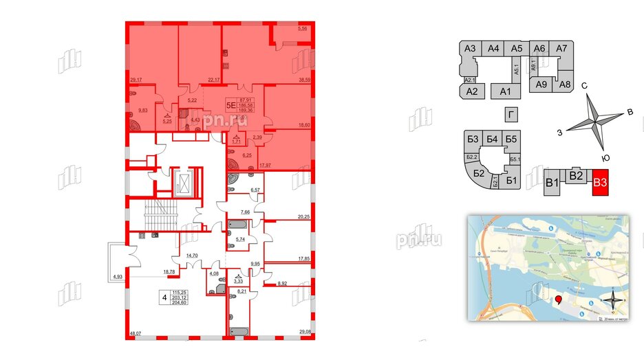 Квартира в ЖК Петровская доминанта, 4 комнатная, 192 м², 6 этаж