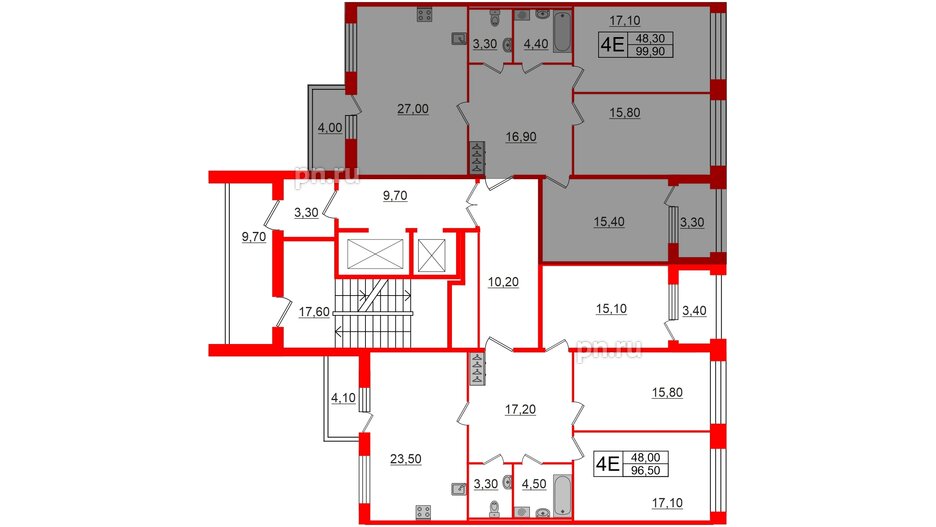 Квартира в ЖК Svetlana Park, 3 комнатная, 99.9 м², 2 этаж