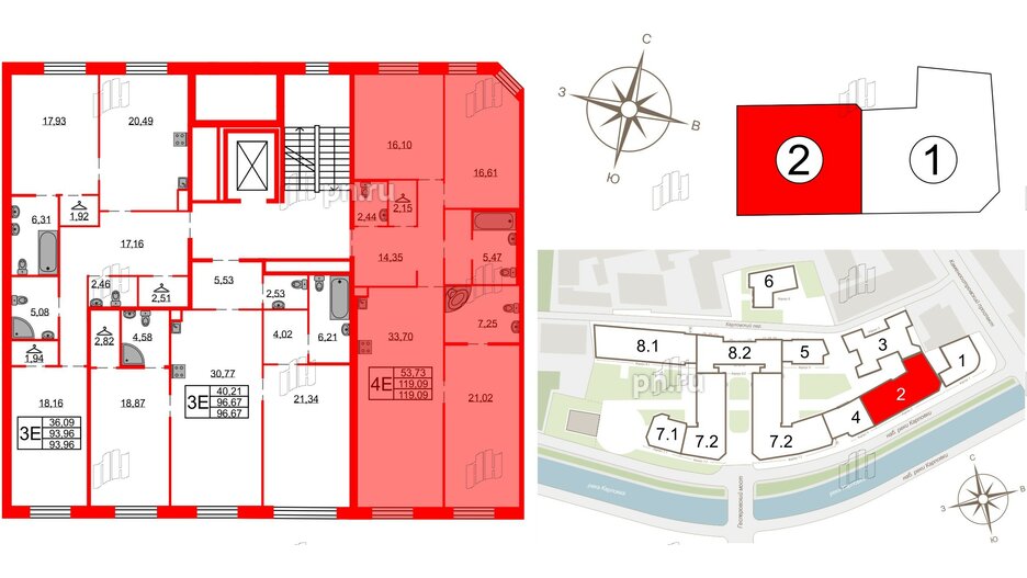 Квартира в ЖК Северная корона, 3 комнатная, 119.09 м², 2 этаж