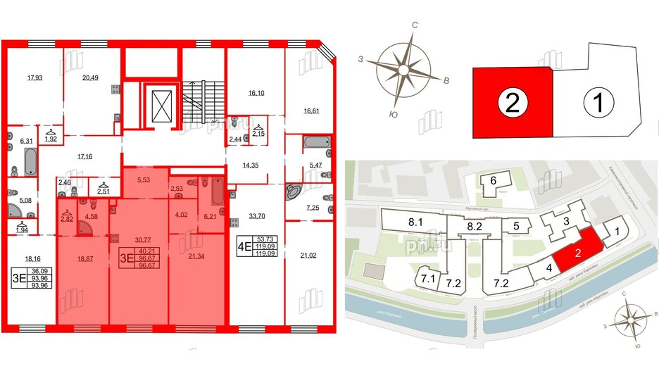 Квартира в ЖК Северная корона, 2 комнатная, 96.67 м², 2 этаж